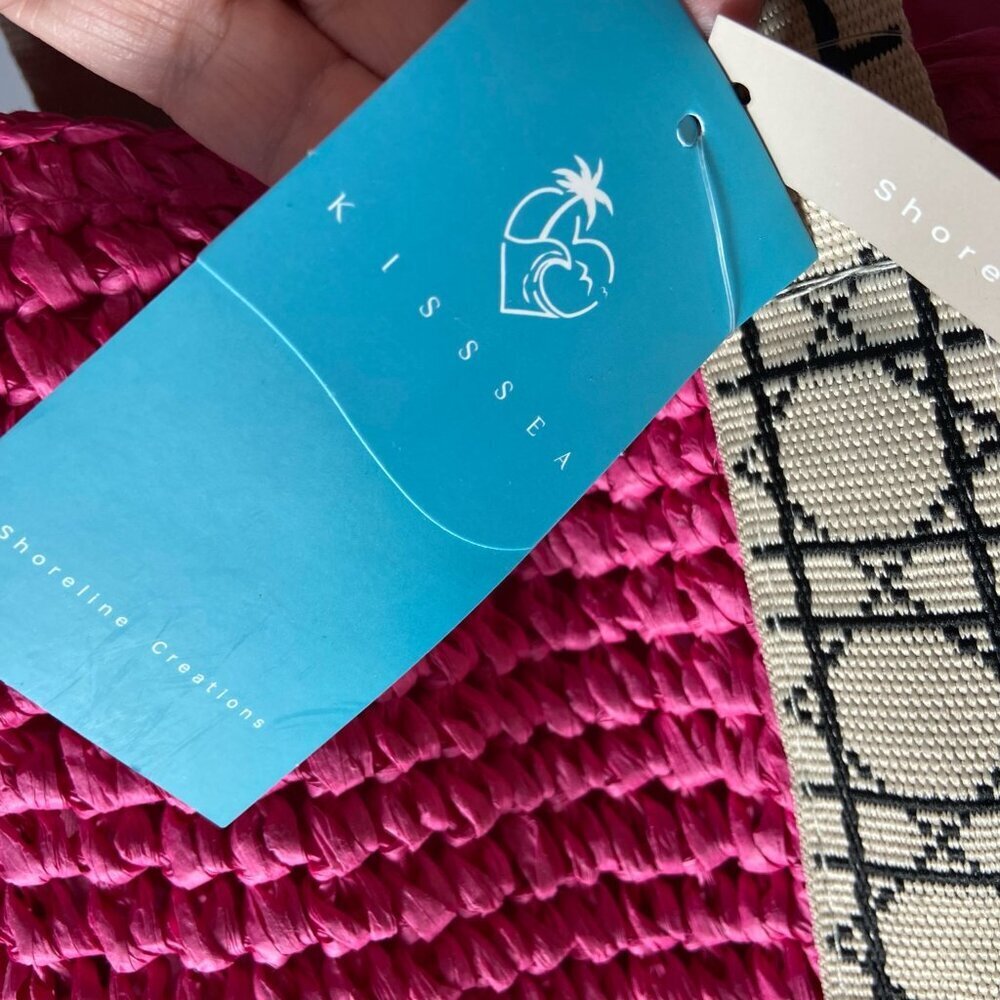 💐 KISS SEA Woven Straw Tote – Pink - NWT - Picture 4 of 10